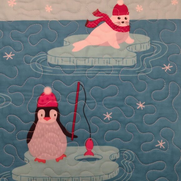 Frosty Friends! New Handmade Winter Scene Child Size / Wall Quilt - 21" X 41" - Picture 3 of 11